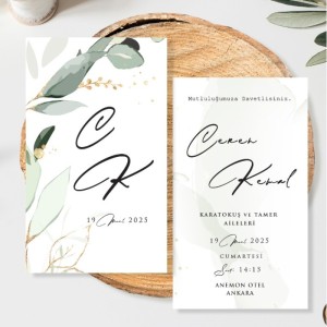 Yaprak Desenli Zarflı Davetiye Tasarımı
