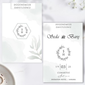 Üstten Kesik Zarflı Soluk Yaprak Desenli Davetiye