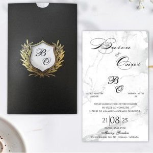 Siyah Pencereli Zarflı Yaldız Süslemeli Davetiye