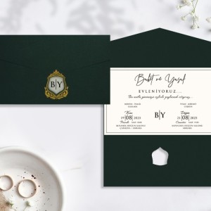 Dışı Yeşil Katlamalı Pencereli Düğün Davetiyesi