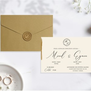 Kenarları Yaldız Süslemeli Kraft Zarflı Davetiye