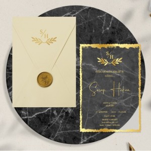 Krem Zarfa Altın Yaldız Baskılı Asetat Davetiye