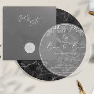 Gri Kare Zarflı Yuvarlak Kesimli Asetat Davetiye