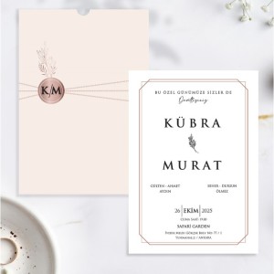 Pembe Üstü Açık Zarflı Düğün Davetiyesi