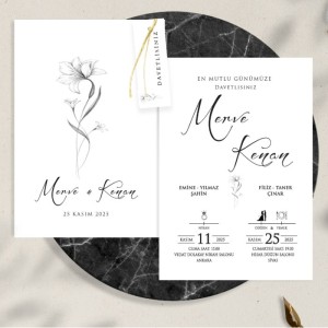 İkili İpli Etiketli Sade Düğün Davetiyesi