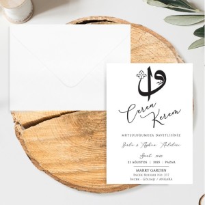 Elif Vav Tasarımlı Beyaz Düğün Davetiyesi