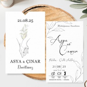 Zarfı Ele Ele Tasarımlı Düğün Davetiyesi