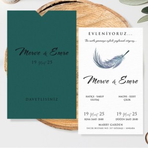 Üstten Kesik Zarfa Baskılı Yeşil Davetiye Tasarımı