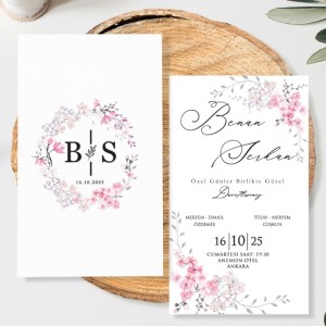 Zarfı Çelenk Çiçekli Davetiye Tasarımı