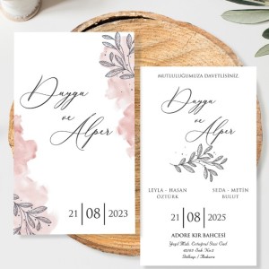 Yapraklı Tasarımlı Sulu Boya Efektli Davetiye Modeli