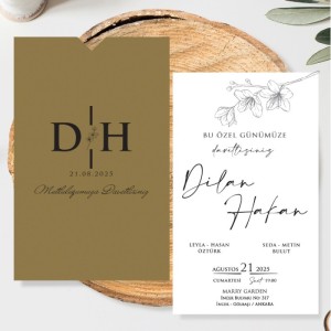 Kraft Dikdörtgen Zarflı Düğün Davetiye Tasarımı