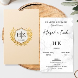 Pencereli Zarfa Yaldız Süslemeli Düğün Davetiyesi