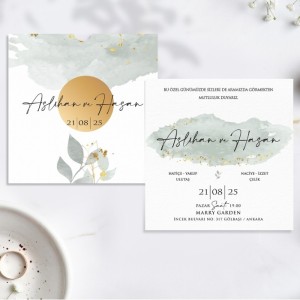 Kare Modern Tasarımlı Düğün Davetiyesi