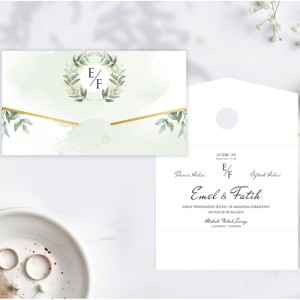 Pencereli Yaprak Desenli Katlamalı Davetiye Modeli