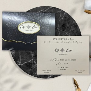 Pencereli Siyah Zeminli Katlamalı Düğün Davetiyesi