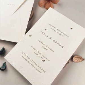 İçi Kabartma Kelebek Desenli Davetiye