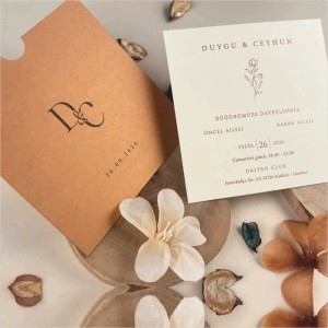 Kraft Kare Zarfa Baskılı Düğün Davetiye Modeli