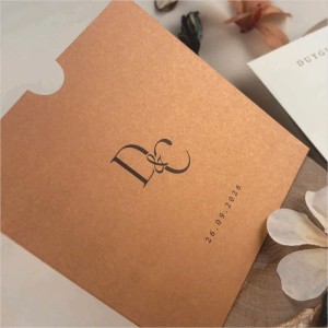 Kraft Kare Zarfa Baskılı Düğün Davetiye Modeli
