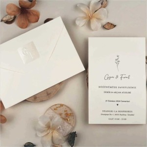 Dikdörtgen Zarflı Gümüş Yaldız Baskılı Davetiye