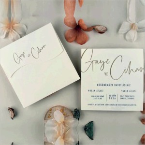 Sade Kare İçi Zarfı İsim Baskılı Davetiye