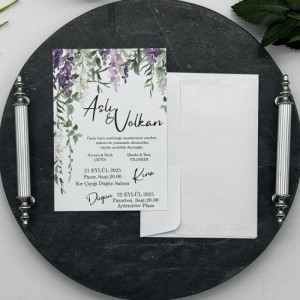 Rengarenk Çiçek Desenli Beyaz Zarflı Düğün Davetiyesi