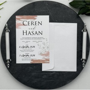 Boya Efektli Beyaz Zarflı Düğün Davetiye Modeli