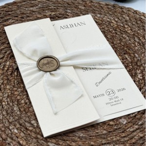 Kumaş Kuşaklı Mühürlü Kabartmalı Davetiye Modeli