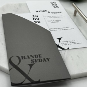 Gri Kesik Zarflı Sade Davetiye Modeli