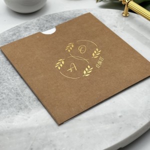 Kahverengi Kare Zarfa Yaldız Süslemeli Düğün Davetiyesi