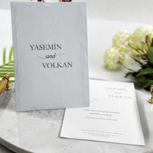 Dokulu Fantezi İthal Kağıttan Sade Davetiye Tasarımı