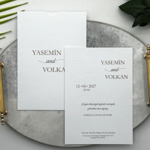 Dokulu Fantezi İthal Kağıttan Sade Davetiye Tasarımı