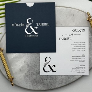 Koyu Gri Zarfa Gümüş Yaldız Baskılı Davetiye Modeli