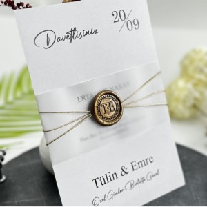 Kuşaklı İpli Mühürlü Tek Kart Davetiye Modeli