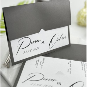 Yarım Kapaklı Katlamalı Gri Davetiye Modeli