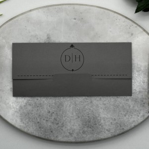 Koyu Gri Yatay Tasarımlı Katlamalı Davetiye Tasarımı