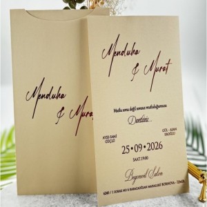 Krem Zarflı Bakır Yaldız Baskılı Davetiye Tasarımı