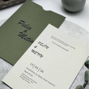 Yeşil Zarflı Dikdörtgen Zarflı Düğün Davetiye Modeli