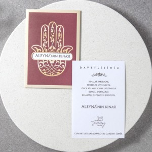 Bordo Pencereli Zarflı Kına Eli Tasarımlı Kına Davetiyesi