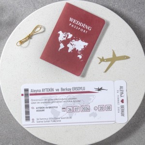 Bordo Renkli Pasaport Tasarımlı Davetiye Tasarımı