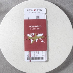 Bordo Renkli Pasaport Tasarımlı Davetiye Tasarımı