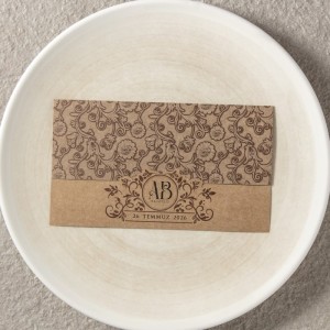 Kraft Kağıda Dışı Çiçek Desen Basskılı Katlamalı Davetiye