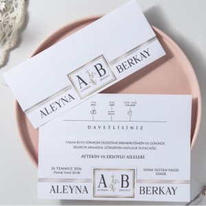 Beyaz Yatay Sade Tasarımlı Katlamalı Davetiye Modeli