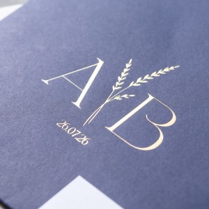 Lacivert Kare Zarfa Yaldız Baskılı İçi Sade Düğün Davetiyesi