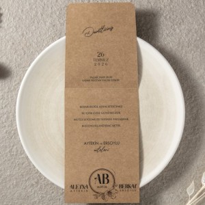 Kraft Kağıda Çizgisel Çiçek DesenLİ Katlamalı Davetiye