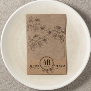 Kraft Kağıda Çizgisel Çiçek DesenLİ Katlamalı Davetiye