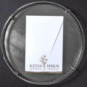 Beyaz Üçgen Kapaklı Zarfsız Altı Yaldız Süslemeli Davetiye