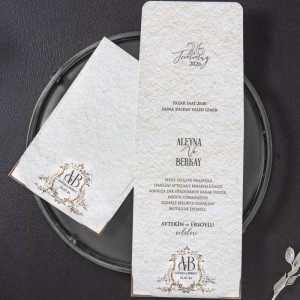 Krem Doğal Duvar Görünümlü Zarfsız Katlamalı Davetiye