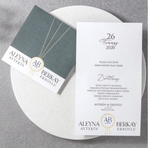 Kare Üstten Katlamalı Geçmeli Mühür İp Görünümlü Davetiye