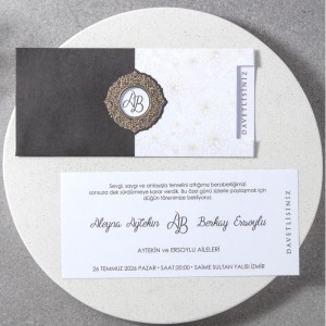 Zarfı Penceereli Yatay Krem Siyah Kombinli Davetiye