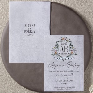 Gri Beton Görünümlü Zarfa Baskılı Davetiye Tasarımı